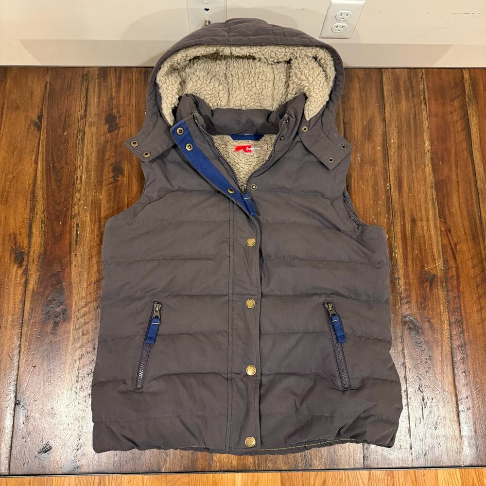 Boden cotton blend down gray puffer faux sherpa lined vest size 8